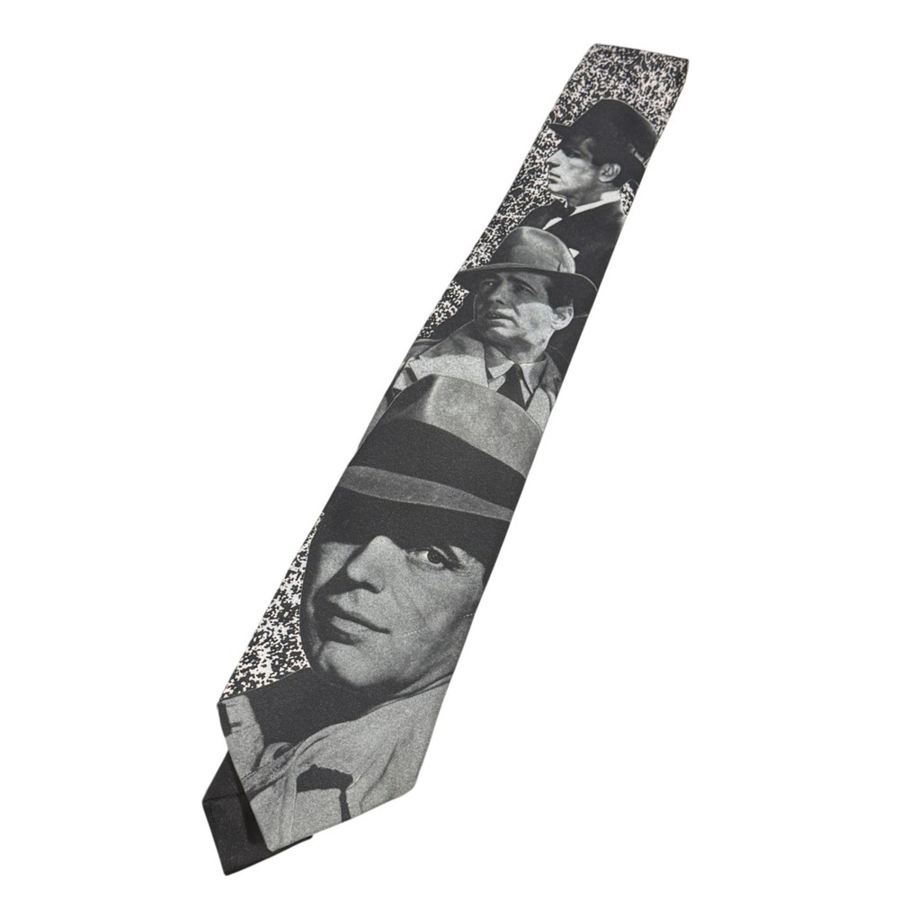 Vintage 1992 Ralph Marlin Humphrey Bogart Film‎ Noir Graphic Necktie Black White